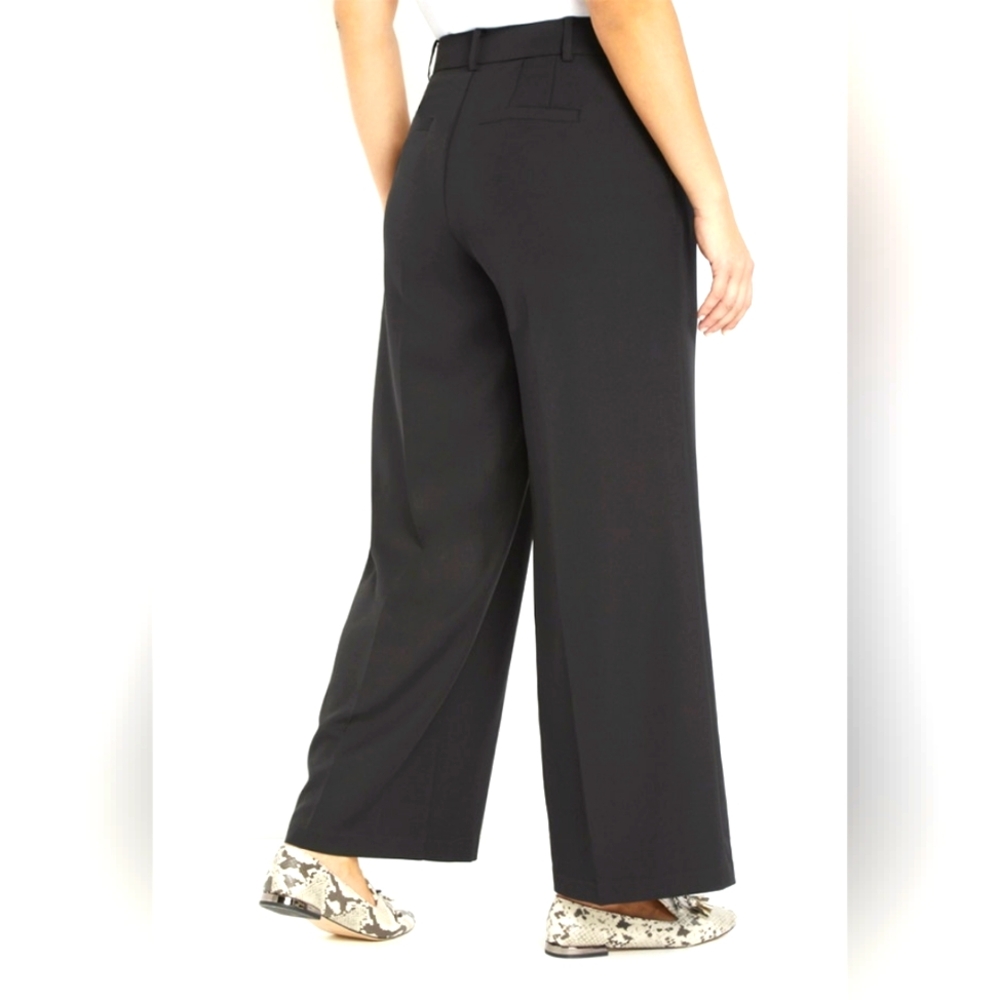 ELLOQUI Wide Leg Venice Crepe Trouser Black Plus Size 22 - Picture 6 of 8